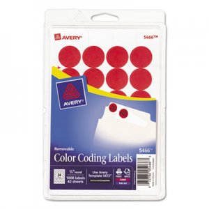 Avery 05466 Printable Removable Color-Coding Labels, 3/4" dia, Red, 1008/Pack
