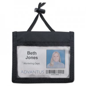 Advantus 75452 ID Badge Holder w/Convention Neck Pouch, Horizontal, 4 x 2 1/4, Black, 12/Pack