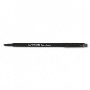 Paper Mate 3930158 Eraser Mate Ballpoint Stick Erasable Pen, Black Ink, Medium, Dozen