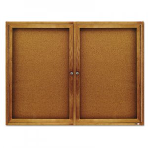 Quartet 364 Enclosed Bulletin Board, Natural Cork/Fiberboard, 48 x 36, Oak Frame