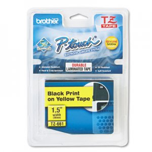 Brother P-Touch TZE661 TZe Standard Adhesive Laminated Labeling Tape, 1-1/2"w, Black on Yellow