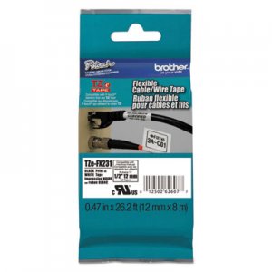 Brother P-Touch BRTTZEFX231 Flexible ID Tape, 0.47" x 26.2 ft, Black on White
