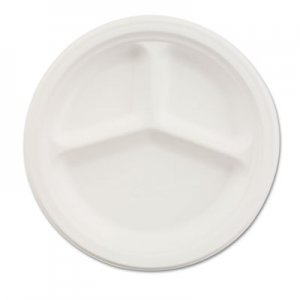 Chinet HUH21228 Paper Dinnerware, 3-Comp Plate, 9 1/4" dia, White, 500/Carton