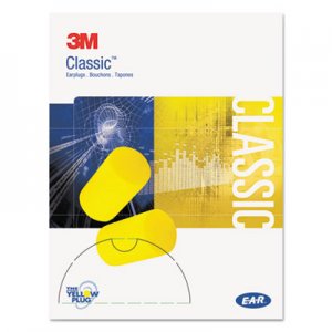 3M MMM3101103 E A R Classic Small Earplugs in Pillow Paks, PVC Foam, Yellow, 200 Pairs