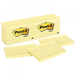 Post-it Notes MMM635YW Original Pads in Canary Yellow, 3 x 5, Lined, 100-Sheet, 12/Pack