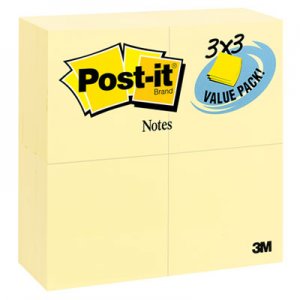 Post-it Notes MMM65424VADB Original Pads in Canary Yellow, 3 x 3, 90/Pad, 24 Pads/Pack