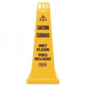 Rubbermaid Commercial RCP627777 Four-Sided Caution, Wet Floor Safety Cone, 10 1/2w x 10 1/2d x 25 5