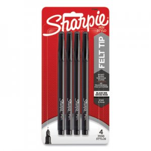 Sharpie SAN1742661 Water-Resistant Ink Stick Plastic Point Pen, 0.4 mm, Black Ink, Black/Gray Barrel, 4/Pack