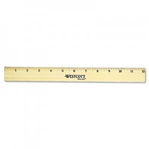 Westcott 05221 Flat Wood Ruler w/Two Double Brass Edges, 12", Clear Lacquer Finish