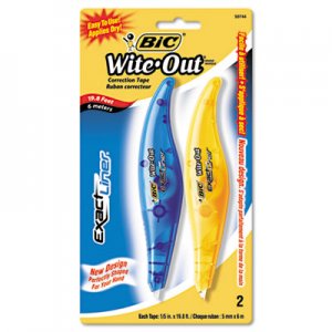 BIC WOELP21 Wite-Out Exact Liner Correction Tape Pen, 1/5" x 236", Blue/Orange, 2/Pack