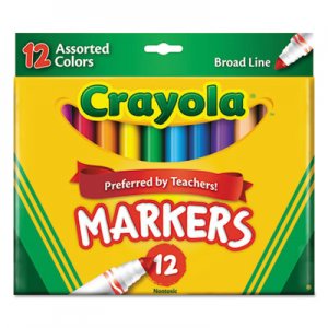 Crayola CYO587712 Non-Washable Markers, Broad Point, Assorted Colors, 12/Set