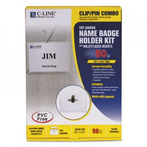 C-Line 95723 Name Badge Kits, Top Load, 3 1/2 x 2 1/4, Clear, Combo Clip/Pin, 50