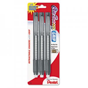 Pentel PENZE21BP3K6 Clic Eraser Pencil-Style Grip Eraser, Assorted, 3/Pack