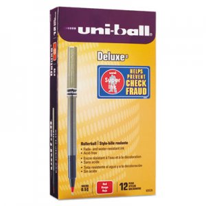 Uni-Ball 60026 Deluxe Roller Ball Stick Waterproof Pen, Red Ink, Micro