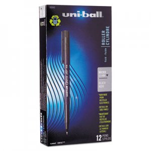 Uni-Ball 60040 Onyx Roller Ball Stick Dye-Based Pen, Black Ink, Micro, Dozen