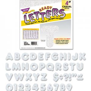 TREND T1613 Ready Letters Sparkles Letter Set, Silver Sparkle, 4"h, 71/Set