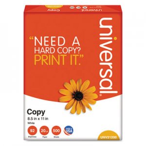 Universal UNV21200 Copy Paper, 92 Bright, 20 lb, 8.5 x 11, White, 500 Sheets/Ream, 10 Reams/Carton