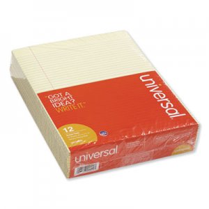 Universal UNV42000 Glue Top Writing Pads, Narrow Rule, Ltr, Canary, 50 Sheet Pads/Pack, Dozen