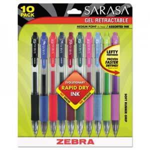 Zebra 46881 Sarasa Retractable Gel Pen, Assorted Ink, Medium, 10/Pack