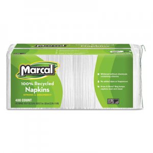 Marcal MRC6506PK 100% Recycled Lunch Napkins, 1-Ply, 12 1/2 x 11 2/5, White, 400/Pack