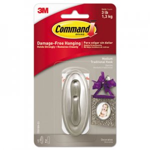 Command 17051BNES Decorative Hooks, Traditional, Medium, 1 Hook & 2 Strips/Pack