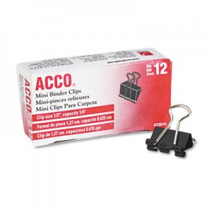 ACCO 72010 Mini Binder Clips, Steel Wire, 1/4" Cap, 1/2"w, Black/Silver, Dozen