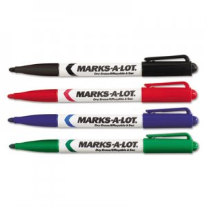 Marks-A-Lot 24459 Pen Style Dry Erase Markers, Bullet Tip, Assorted, 4/Set