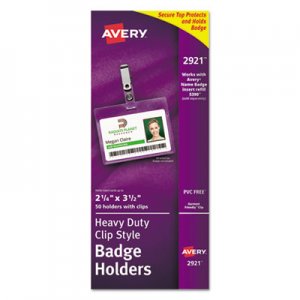 Avery 2921 Secure Top Clip-Style Badge Holders, Horizontal, 2 1/4 x 3 1/2, Clear, 50/Box