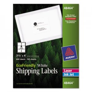 Avery 48464 EcoFriendly Laser/Inkjet Mailing Labels, 3 1/3 x 4, White, 600/Pack