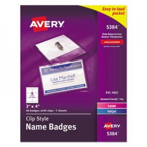 Avery 5384 Badge Holder Kit w/Laser/Inkjet Insert, Top Load, 3 x 4, White, 40/Box