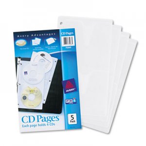 Avery 75263 Two-Sided CD Organizer Sheets for Three-Ring Binder, 5/Pack