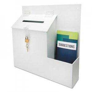 deflecto 79803 Plastic Suggestion Box with Locking Top, 13 3/4 x 3 5/8 x 13, White