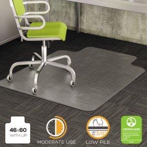 deflecto CM13433F DuraMat Moderate Use Chair Mat for Low Pile Carpet, Beveled, 46x60 w/Lip, Clear