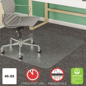 deflecto CM14243 SuperMat Frequent Use Chair Mat, Medium Pile Carpet, Beveled, 45 x 53, Clear