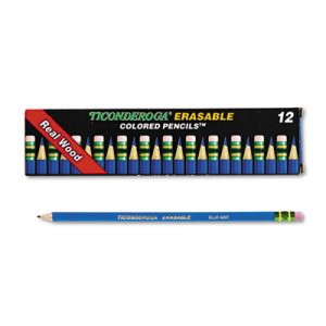 Ticonderoga DIX14209 Erasable Colored Pencils, 2.6 mm, Blue Lead/Barrel, Dozen