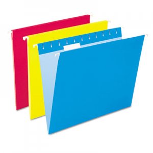 Pendaflex 81612 Essentials Colored Hanging Folders, 1/5 Tab, Letter, Assorted Colors, 25/Box