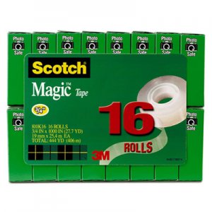 Scotch 810K16 Magic Tape Value Pack, 3/4" x 1000", 1" Core, Clear, 16/Pack