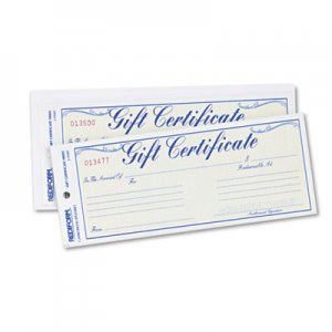 Rediform 98002 Gift Certificates w/Envelopes, 8-1/2w x 3-2/3h, Blue/Gold, 25/Pack