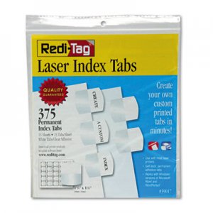 Redi-Tag 39017 Laser Printable Index Tabs, 1 1/8 x 1 1/4, White, 375/Pack