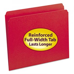 Smead 12710 File Folders, Straight Cut, Reinforced Top Tab, Letter, Red, 100/Box