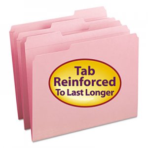 Smead 12634 File Folders, 1/3 Cut, Reinforced Top Tab, Letter, Pink, 100/Box