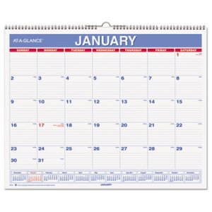 At-A-Glance PM828 Monthly Wall Calendar, 15 x 12, Red/Blue, 2017