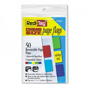 Redi-Tag 76820 Removable Page Flags, Red/Blue/Green/Yellow/Purple, 10/Color, 50/Pack