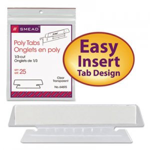 Smead 64615 Hanging File Tab/Insert, 1/3 Tab, 3 1/2 Inch, Clear Tab/White Insert, 25/Pack