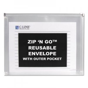 C-Line 48117 Zip n Go Reusable Envelope w/Outer Pocket, 13 x 10, Clear, 3/Pack