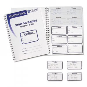 C-Line 97030 Visitor Badges with Registry Log, 3 1/2 x 2, White, 150/Box