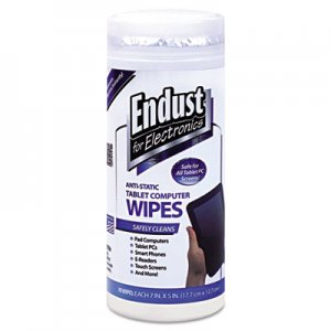 Endust for Electronics 12596 Tablet and Laptop Cleaning Wipes, Unscented, 70/Tub