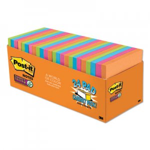 Post-it Notes Super Sticky MMM65424SSAUCP Pads in Rio de Janeiro Colors, 3 x 3, 70-Sheet Pads, 24/Pack