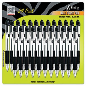 Zebra 12221 Z-Grip Retractable Ballpoint Pen, Black Ink, Medium, 24/Pack