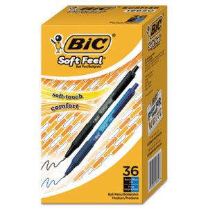 BIC BICSCSM361AST Soft Feel Retractable Ballpoint Pen Value Pack, 1mm, Assorted Ink/Barrel, 36/Pack